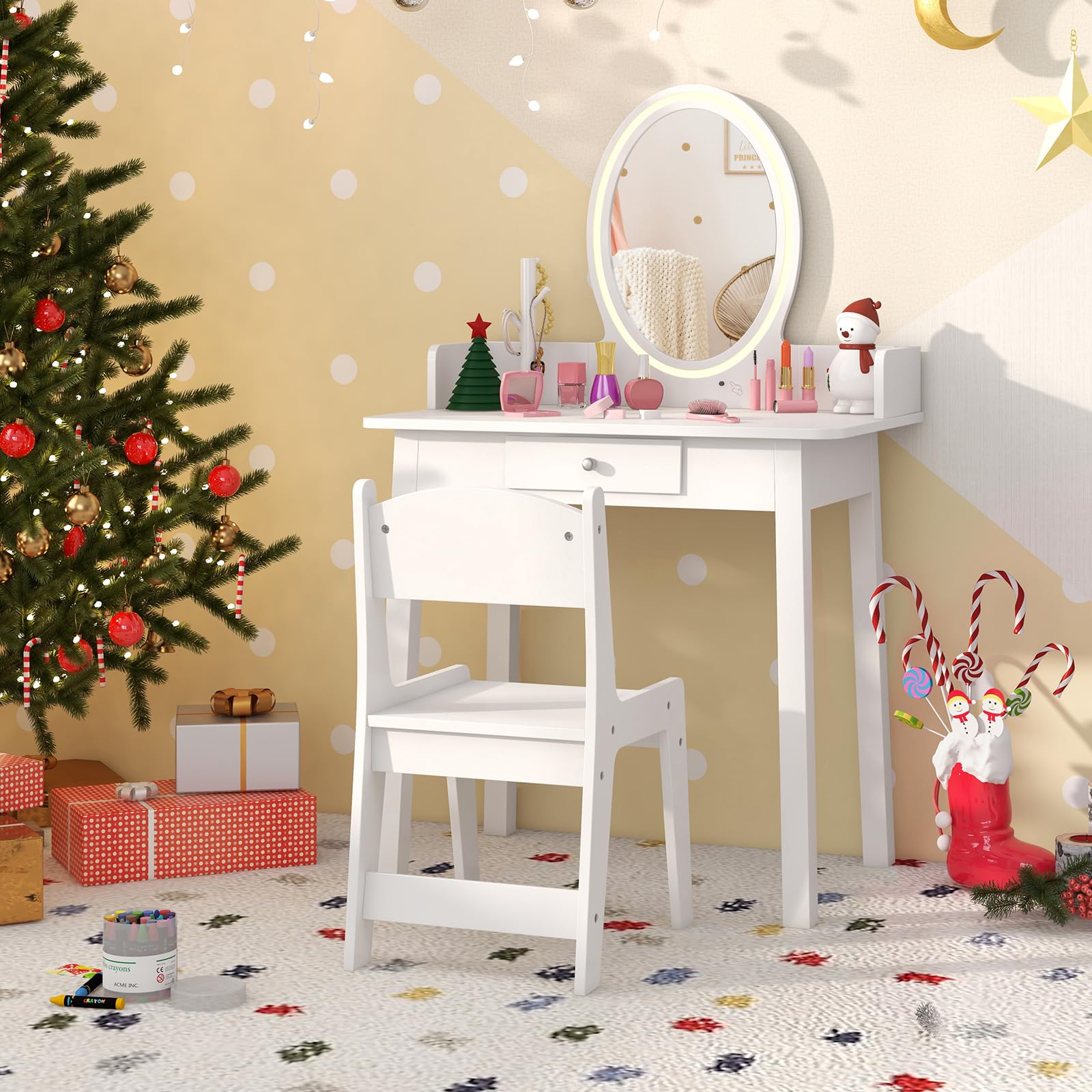 【新品】Giantex 子供ドレッサー 木製 椅子付き LEDライト付きミラー Amazon.co.jp: Giantex 子供ドレッサー 木製 椅子付き LEDライト付き